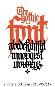 Gothic font, English alphabet. Vector. Font for tattoo, personal and commercial purposes. Letters and elements are isolated on a white background. Calligraphy for inscriptions. Modern grunge style.