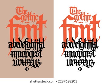 Gothic font, English alphabet. Vector. Font for tattoo, personal and commercial purposes. Letters and elements are isolated on a white background. Calligraphy for inscriptions. Modern grunge style.
