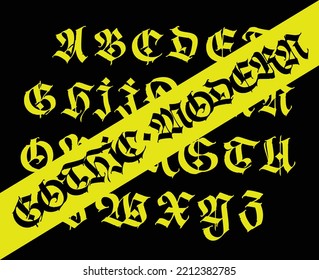 Gothic font from Latin letters. Vector. English alphabet. Medieval European style. European alphabet 9-16th century. Romano-Germanic letters. Symbols for monogram and design.