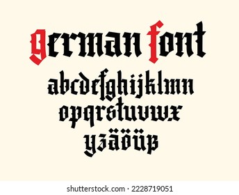 Gothic font from Latin letters. Vector. German alphabet. Medieval European style. German alphabet 9th-18th century. German letters. Symbols for monogram and design.