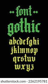 Gothic font from Latin letters. Vector. English alphabet. Medieval European style. European alphabet 9-16th century. Romano-Germanic letters. Symbols for monogram and design.