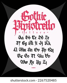 Fuente gótica de letras latinas. Vector. Alfabeto inglés. Estilo europeo medieval. Alfabeto europeo del siglo 9 al 16. Cartas romano-germánicas. Símbolos para el monograma y el diseño.
