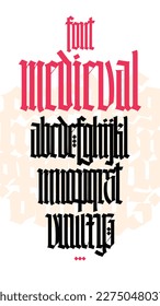 Gothic font from Latin letters. Vector. English alphabet. Medieval European style. European alphabet 9-16th century. Romano-Germanic letters. Symbols for monogram and design.
