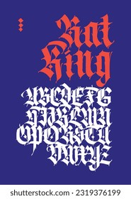 Fuente gótica de letras latinas. Vector. Alfabeto inglés. Estilo europeo medieval. Alfabeto inglés de los siglos IX a XIX. Símbolos y signos para el monograma y el diseño. Caligrafía moderna.