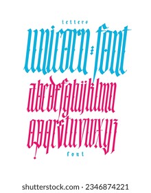 Gothic font from Latin letters. Vector. English alphabet. Medieval European style. English alphabet 9th-19th century. Symbols and signs for monogram and design. Modern calligraphy.