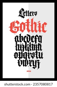 Gothic font from Latin letters. Vector. English alphabet. Medieval European style. English alphabet 9th-19th century. Symbols and signs for monogram and design. Modern calligraphy.