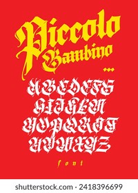 Fuente gótica de letras latinas. Vector. Alfabeto inglés. Estilo europeo medieval. Alfabeto inglés de los siglos IX a XIX. Símbolos y signos para el monograma y el diseño. Caligrafía moderna.
