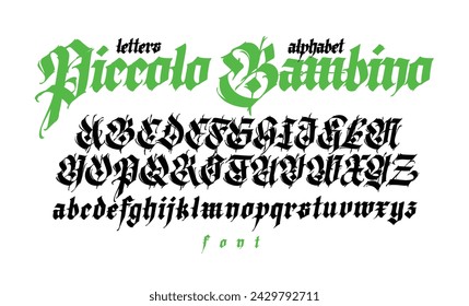 Gothic font from Latin letters. Vector. English alphabet. Medieval European style. English alphabet 9th-19th century. Symbols and signs for monogram and design. Modern calligraphy.