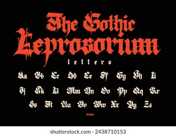 Gothic font from Latin letters. Vector. English alphabet. Medieval European style. English alphabet 9th-19th century. Symbols and signs for monogram and design. Modern calligraphy.