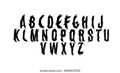 Gothic font, medieval dark y2k alphabet, letter typography print, dark vintage scary typeface. Rock poster sign, handwritten graffiti, hardcore calligraphy. Gothic font design