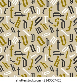 Gothic font seamless pattern. Black alphabet letters seamless pattern in a gothic german font style for white background