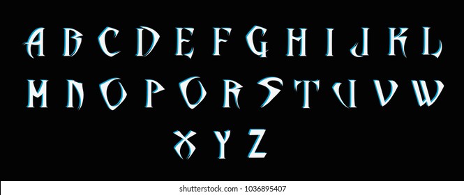 Gothic Font - Stylized vector alphabet - White alphabet with blue shadow