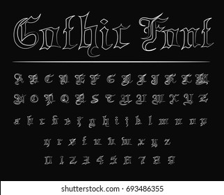 Gothic Font - Typewriter font in vintage style - White stylized font  on black
