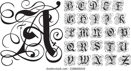 Gothic font, vector fairy alphabet