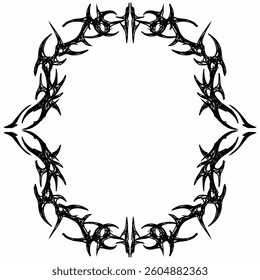Gothic frame, Neo tribal Sketch border, dark futuristic vector design element. Freehand style ornament, decoration y2k aesthetic square