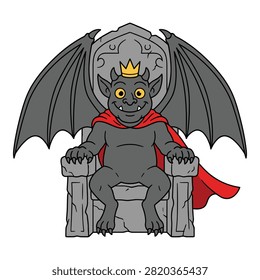 Gothic gargoyle monster character, stone sculpture king, demonic ruler illustration, fantasy creature.