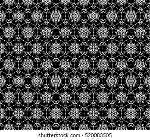 Gothic geometry flower. Seamless pattern. Black, silver color. Vector illustration.