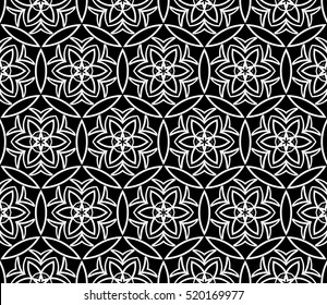 Gothic geometry flower. Seamless pattern. Black, silver color. Vector illustration.