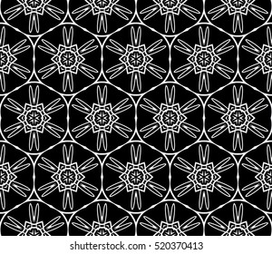 Gothic geometry flower. Seamless pattern. Black, silver color. Vector illustration.