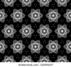 Gothic geometry flower. Seamless pattern. Black, silver color. Vector illustration.