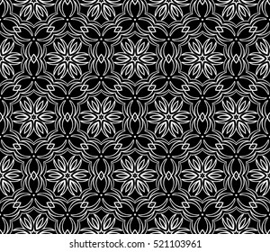 Gothic geometry flower. Seamless pattern. Black color. Vector illustration.