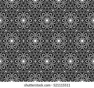 Gothic geometry flower. Seamless pattern. Black color. Vector illustration.