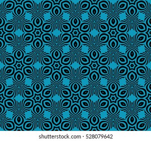 Gothic geometry flower. Seamless pattern. Black, blue color. Vector illustration.