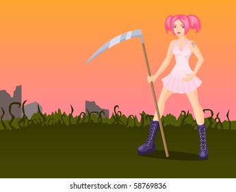 Gothic girl with scythe