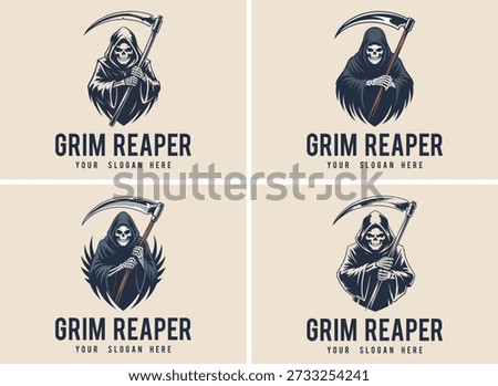 Gothic Grim Reaper with Scythe Monochrome Vector