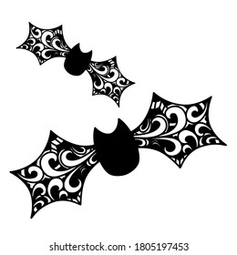 Gothic halloween bat doodle drawing with abstract swirls and ornaments isolated