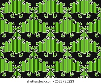 Gothic Halloween Bats green textured Vector Pattern. Vintage Gothic style swirls bats and bold striped 3D neon green background.