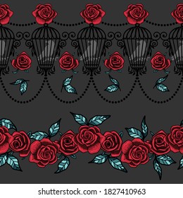 Gothic Halloween Vector Seamless Horizontal Borders Set