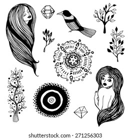 Gothic hand drawn vector  illustrations design set