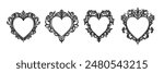 Gothic heart frame set, vector vintage baroque border, dark classic antique ornament, floral swirl. Victorian love mystic tattoo, elegant magic decoration with copy space. Halloween gothic frame kit