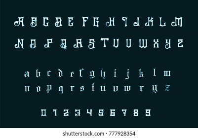 Gothic horror font with Blue Outlines