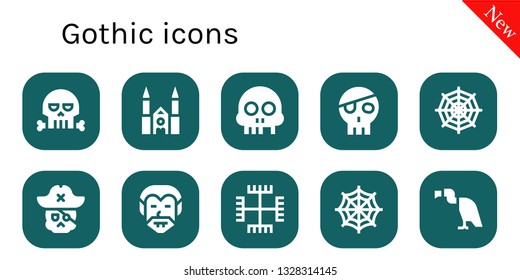 gothic icon set. 10 filled gothic icons.  Collection Of - Skull, Chartres cathedral, Spider web, Dracula, Gnosticism, Vulture