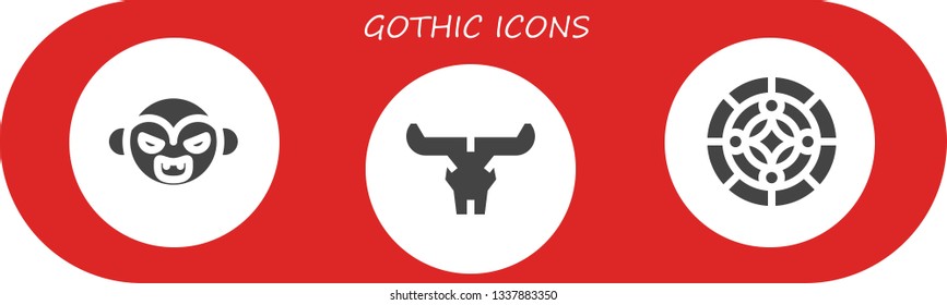 gothic icon set. 3 filled gothic icons.  Simple modern icons about  - Vampire, Skull, Stained glass