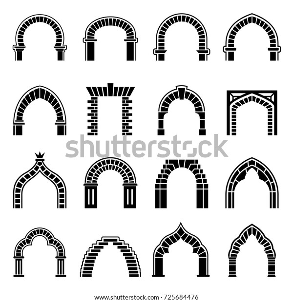 Gothic Islamic Arch Architecture Icons Set Stock Vector (Royalty Free ...