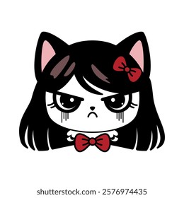 Gothic kitten dressed in Victorian style. A grumpy, mischievous cat with bows.