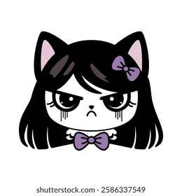 Gothic kitten dressed in Victorian style. A grumpy, mischievous cat with bows.