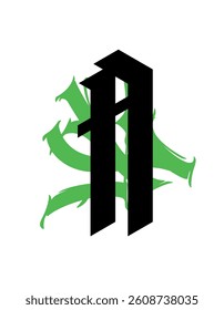 Gothic, letter A. Vector. Graffiti, tags in Gothic medieval style. Signs and symbols for tattoos. Calligraphy, lettering and tags. Sharp and aggressive letters for a monogram.