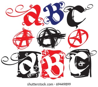 gothic letter with anarchy simbol a-b-c