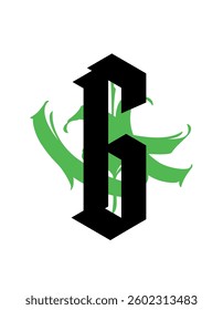 Gothic, letter G. Vector. Graffiti, tags in Gothic medieval style. Signs and symbols for tattoos. Calligraphy, lettering and tags. Sharp and aggressive letters for a monogram.