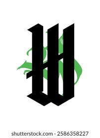 Gothic, letter W. Vector. Graffiti, tags in Gothic medieval style. Signs and symbols for tattoos. Calligraphy, lettering and tags. Sharp and aggressive letters for a monogram.