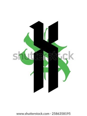Gothic, letter X. Vector. Graffiti, tags in Gothic medieval style. Signs and symbols for tattoos. Calligraphy, lettering and tags. Sharp and aggressive letters for a monogram.