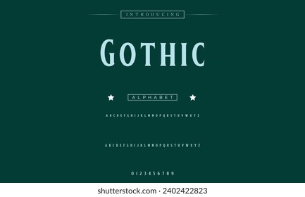 Gothic Lettering Minimalist Fashion. Elegant alphabet letters serif font and number. Typography fonts regular uppercase, lowercase.