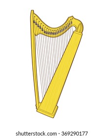 Gothic lever celtic harp isolated on white background