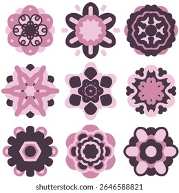 Mandala gótica. Lolita gótico estética para saia e padrões de vestido. Elementos de design floral intrincados para enfeites. Ícones e símbolos de flores. Moda urbana asiática. Vetor, EPS 10.