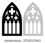 Gothic medieval church window arch icon outline set black and grey color