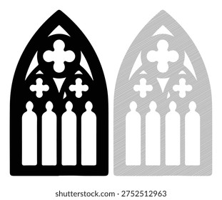 Gothic medieval church window arch icon outline set black and grey color